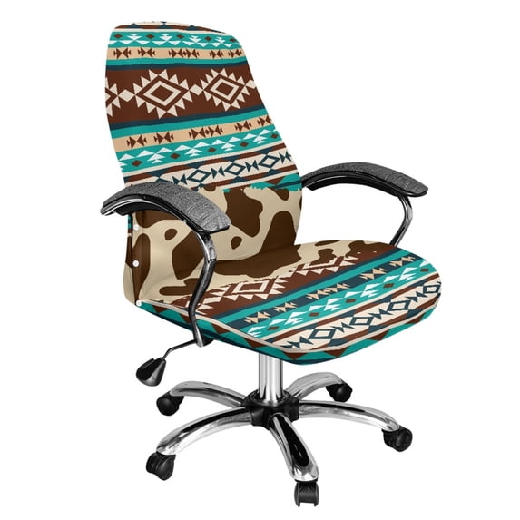 POLERO Geometric Cow Print Comfy One Piece Office Swivel Chair Cover, Stretch Elastic Cloth Office Chair Cover for Home