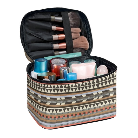 POLERO Geometric Stripe Polyester Makeup Bag, Portable Zipper Toiletry Pouch for Women and Men, Travel Cosmetic Bag for Daily Trips