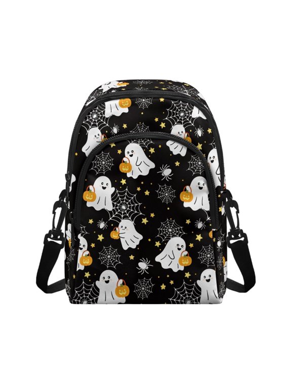 Ghost Spider Web Print Design Cell Phone Crossbody Bags, Adjustable Strap Polyester Sling Bag for Travel Shopping, Card Slots Shoulder Bag Crossbody