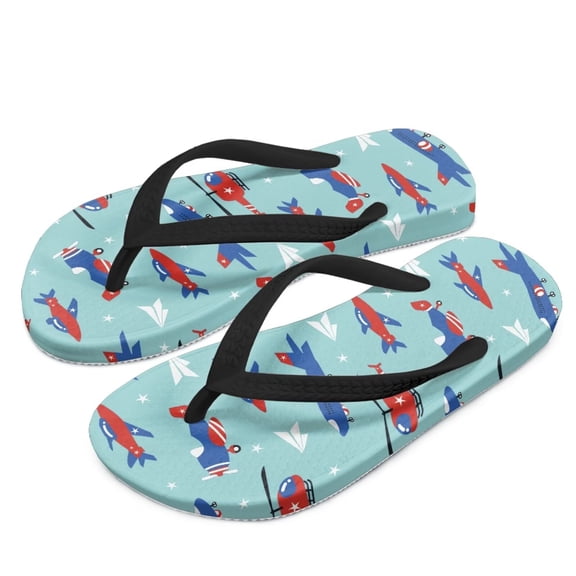 POLERO Girls Boys Cartoon Airplane Print Flip Flops Sandals Kids Water Shoes - Thong Beach Slides Slip On Quick Dry (Toddler-Little Kid) Size 1