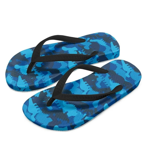 POLERO Girls Boys Flip Flops Sandals Kids Water Shoes - Blue Dinosaur Print - Thong Beach Slides Summer Slip-on Quick Dry Toddler Little Kid Size 1