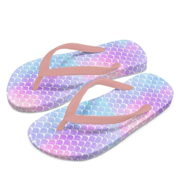 POLERO Girls Boys Flip Flops Sandals Kids Water Shoes - Pink Mermaid Print - Thong Beach Slides Summer Slip-on Quick Dry Toddler Little Kid Size 2