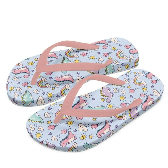 POLERO Girls Flip Flops Cute Cartoon Dinosaur Print Toddler Boys Non-Slip Sport Sandals for Beach Swim Pool(Little Kid/Big Kid) Size 11