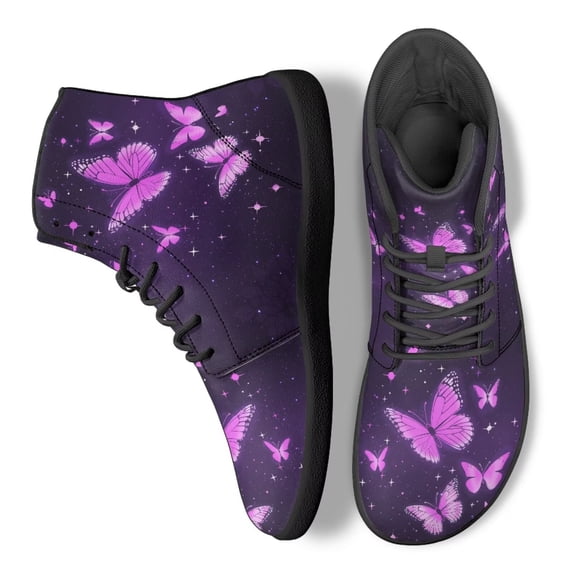 POLERO Girls Pink Butterfly Galaxy Star Walking Sneaker for Women Non Slip Walking Shoes Athletic Running Cycling Flat Shoes Winter Hightop Travel Training Business Walking Hiking Sneakers