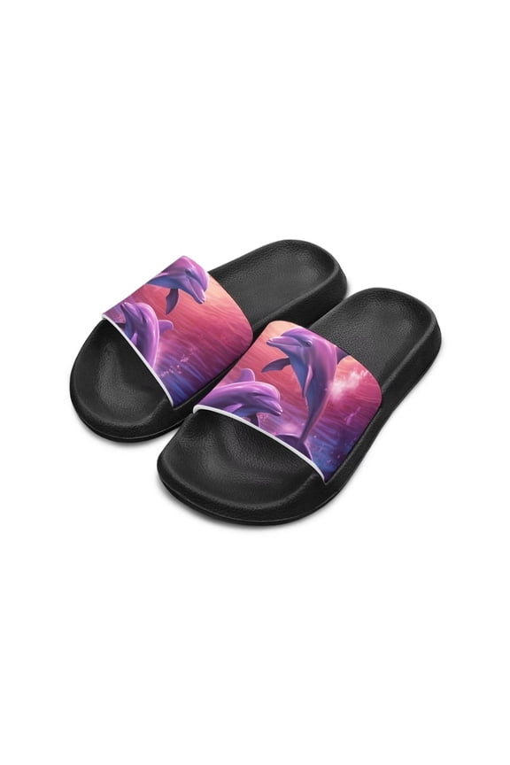 Girls Quick-Drying Couple Dolphin Slip On Sandals Open Toe Design Comfortable Little Girls Sandals, Purple