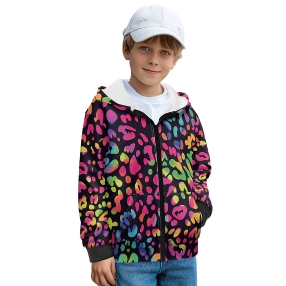 POLERO Girls Zip Up Hoodies Multicolor Leopard Print Teen Long Sleeve Hooded Sweatshirts Jackets Kids Fall Warm Outfits Winter Clothes, Size S