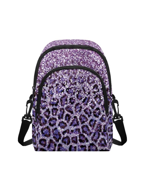 Glitter Leopard Sling Bag, Lightweight Polyester Small Crossbody Wallet for Shopping Travel, Compartments Crossbody Bag