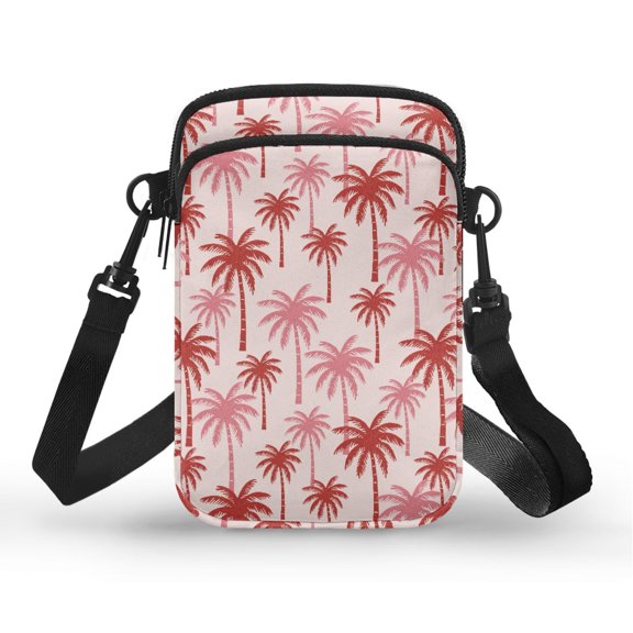 POLERO Glittery Pink Palm Tree Pattern Crossbody Bag, 2 Layer Phone Purse with Adjustable Shoulder Strap Cell Phone Mini Bag for Shop Travel