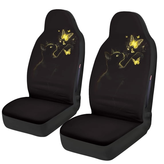POLERO Glowing Black Cat & Luminous Butterflies Design Automotive Seat Cover Polyester Fabric Easy to Install Stretch Car Seat Covers for Automobile
