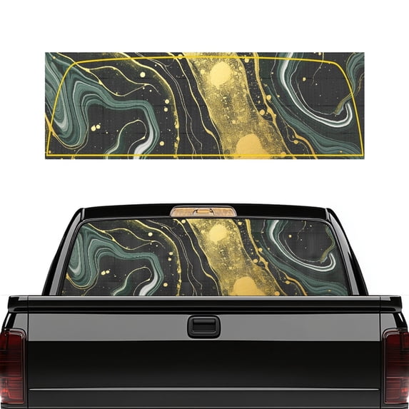 POLERO Gold Green Marble Truck Rear Windshield Sunshade, See through Decal Full Coverage Easy Install 66.9 x 22.4 Inches for Most Pickup Trucks