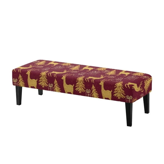 POLERO Golden Reindeer Print Dining Bench Cover Christmas Decorations Stretch Bench Seat Slipcover with Elastic Band Rectangle Chair Cover for Home Living Room