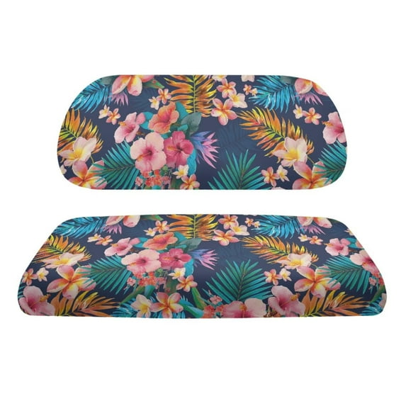 POLERO Golf Seat Covers for Cart Universal Fit Club Car Precedent Tropical Hibiscus Palm Leaves Print Breathable Golf Cart Bench Seat Covers Washable Fashion Accessories