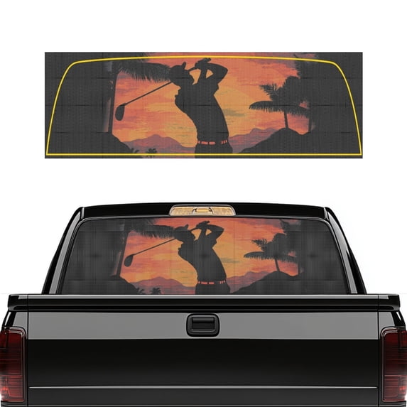 POLERO Golfer Sunset Silhouette Pickup Truck Rear Window Decal 66.9 x 22.4 Inches, Fade Resistant Perforated Vinyl Stickers for Most Pickup Truck Models