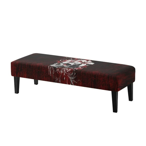 POLERO Gothic Skull Lily Print Dining Bench Cover Washable Stretch Piano Bench Seat Cover Removable Rectangle Seat Cushion Protector for Home Patio, Bedroom, Hotel