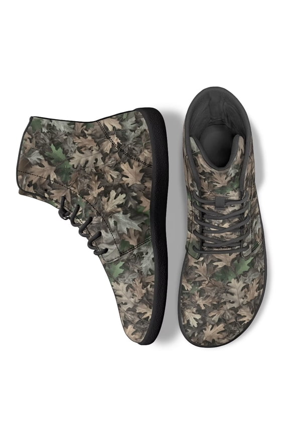 Green Camo Hunting Maple Leaf Hightop Running Sneakers for Women Men Wide Toe Business Walking Shoes Basketball Barefoot Shoes PU Leather Training Athletic Tennis Sneaker for Boys Girls