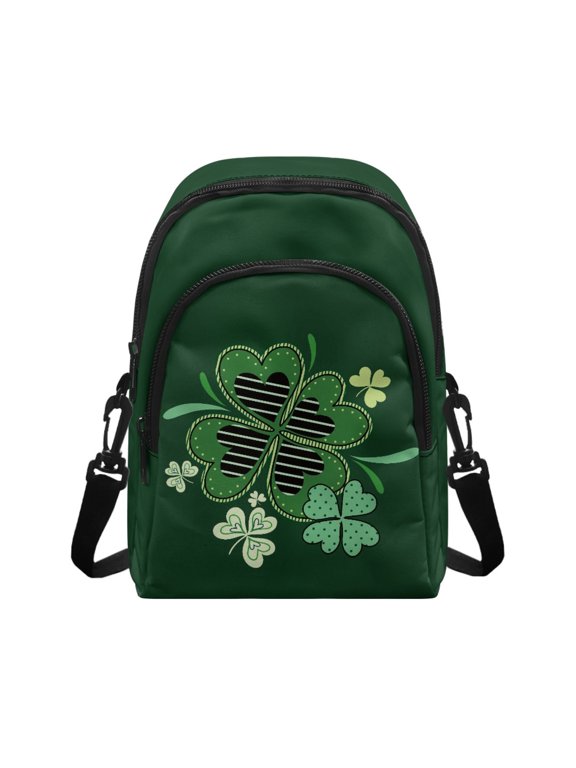 Green Clover Theme Small Crossbody Wallet with Card Slots Adjustable Strap Cell Phone Purses for Shopping, Polyester Crossbody Bag