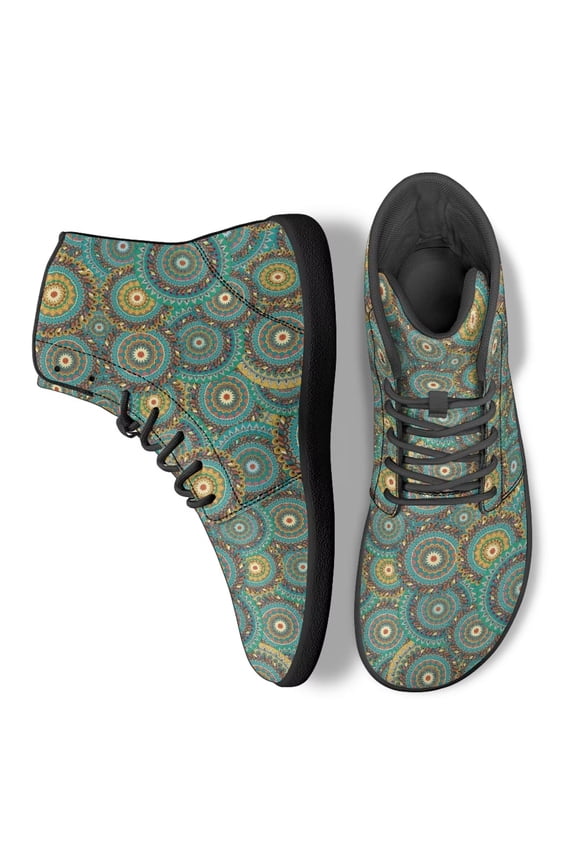 Green Gold Bohemian Flower Walking Sneaker for Men Women PU Leather Walking Shoe Athletic Running Cycling Flat Shoes Travel Training Business Walking Hiking Sneakers