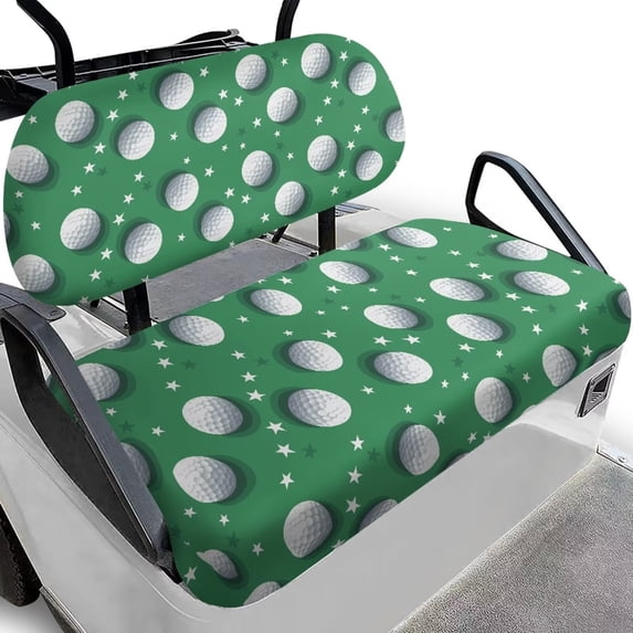 POLERO Green Golf Cart Seat Covers Fit for Club Car Precedent Front Seats Cushion, Golf Balls Print Ezgo Cart Front and Back Seat Cushion Cover, No Nails Required
