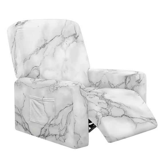 POLERO Grey Marble Cracks Pattern Recliner Chair Cover 4-Pieces Lazyboy Cover for Recliner Chair with Storage Pockets Furniture Protector, Jacquard Sofa Slipcover for Kids, Pets