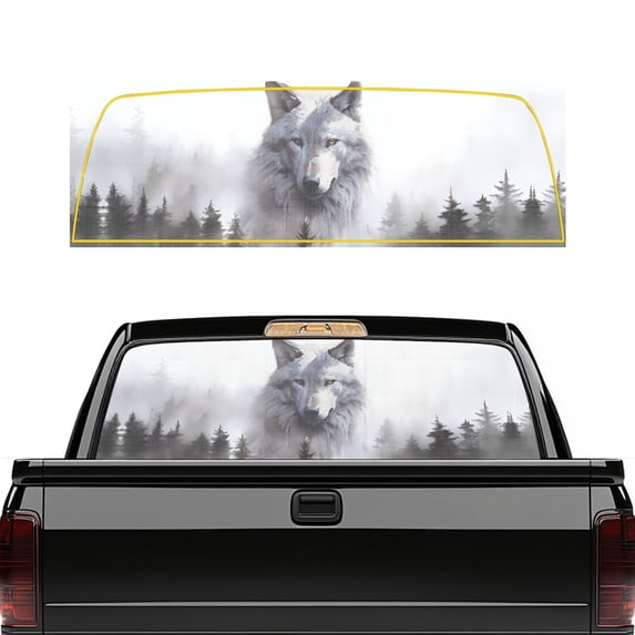 POLERO Grey Wolf Forest Print Truck Rear Window Decal for Most Trucks, Full Windows Coverage Durable Vinyl Pickup Car Window Stickers