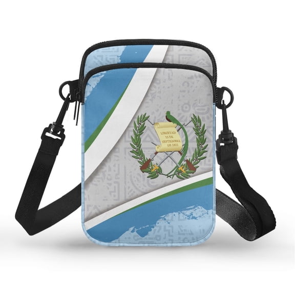 POLERO Guatemala Flag Pattern Geometric Texture Crossbody Bag, 2 Layers Cell Phone Purse with Shoulder Strap Cellphone Purse for Shop Daily Use