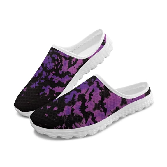 POLERO Halloween Bat Mules Clogs Sneakers for Women Lady Slip On Loafers Comfort Walking Flat Shoes Lightweight Breathable Mesh Walking Shoe with Arch Support for Traveling Work