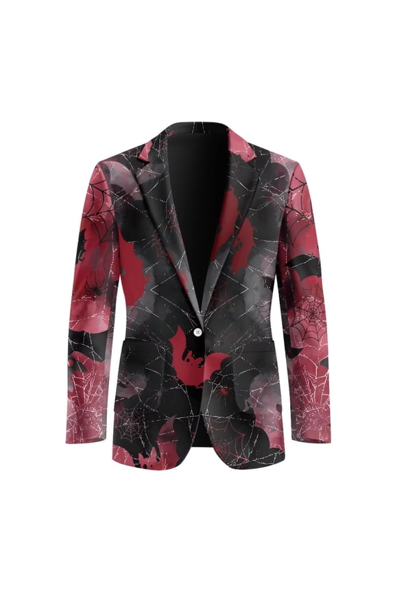 Halloween Bats Blazer for Men's Sport Coat Holiday Party One Button Business Suit Jackets Y2K Gothic Steampunk Blazer Tuxedo with 2 Pockets