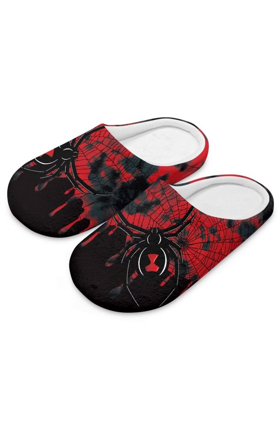 Halloween House Slippers for Woman Spider Web Red Print Closed Toe Lightweight Cotton Indoor Slippers Slip on Arch Support Home Shoes