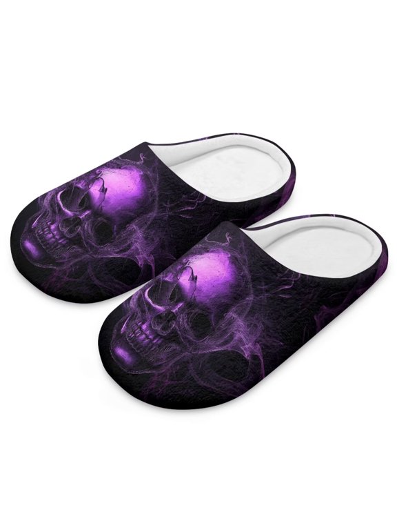 Halloween Indoor Slippers for Women Purple Gothic Skull Print Lightweight House Bedroom Closed Toe Warm Slipper Shoes Trendy Gift Slippers