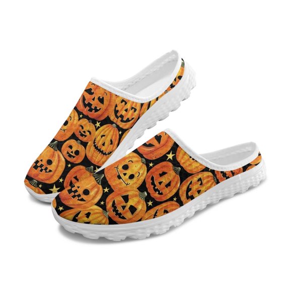 POLERO Halloween Pumpkin Clogs Mules Shoes Womens Ladies Slip On Sneaker Open Back Garden Clogs Holiday Party Footwear Beach Shoes