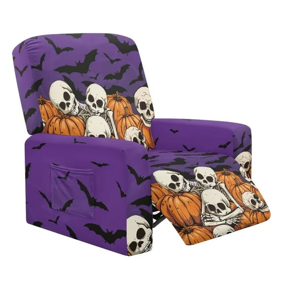 POLERO Halloween Skull Pumpkin Recliner Chair Cover, Stretch Reclining Sofa Covers with Pockets,Washable Lazy Boy Recliner Slipcovers, Couch Protector for Kids, Pets, Dog and Cat