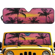 POLERO Hawaii Palm Tree Purple Car Windshield Sun Shade for Car Front Window Block UV Rays Foldable Sun Visor Protector Sunshade to Keep Your Vehicle Cool 52.95”x 16.14”
