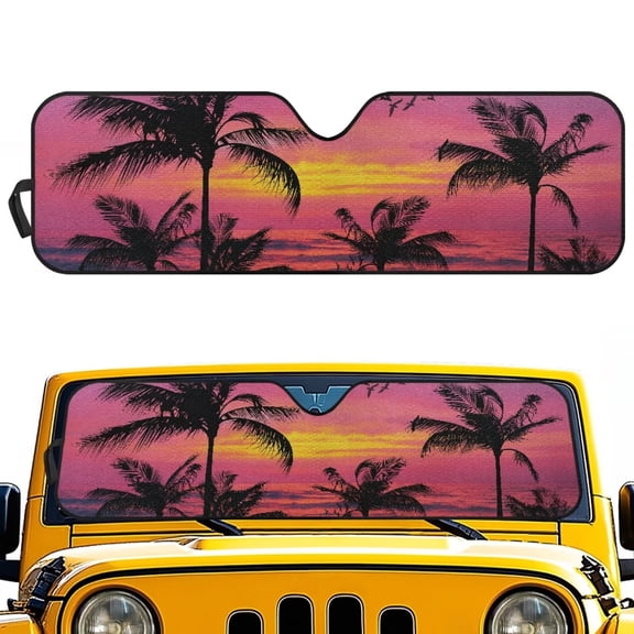 POLERO Hawaii Palm Tree Purple Car Windshield Sun Shade for Car Front Window Block UV Rays Foldable Sun Visor Protector Sunshade to Keep Your Vehicle Cool 52.95”x 16.14”