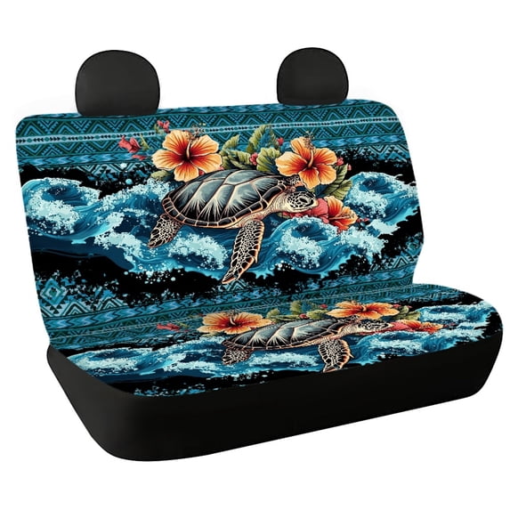 POLERO Hawaiian Sea Turtle & Hibiscus Floral, Easy to Install Car Back Seat Covers Set of 2 Non-Slip Durable Car Rear Seat Covers for Auto Car Interior
