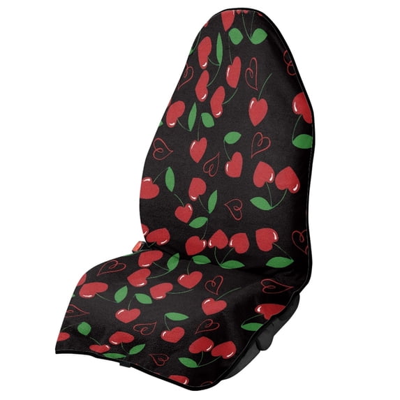 POLERO Heart Shaped Cherry Pattern Terry Cloth Car Seat Cover Universal Car Seat Towel Cover, Non-Slip Machine Washable Towel Car Seat Cover Fit for Vans Trucks Sedans