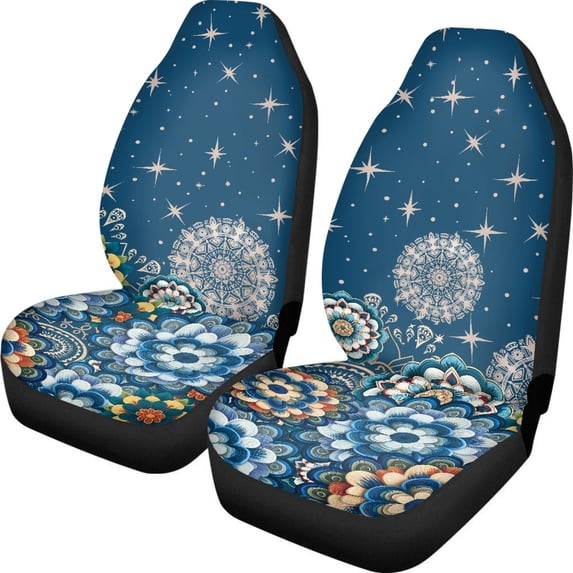 POLERO High Back Vehicle Seat Covers for Car, Protective Removable Auto Interior Cover Polyester Fabric 2pcs, Star Print & Mandala