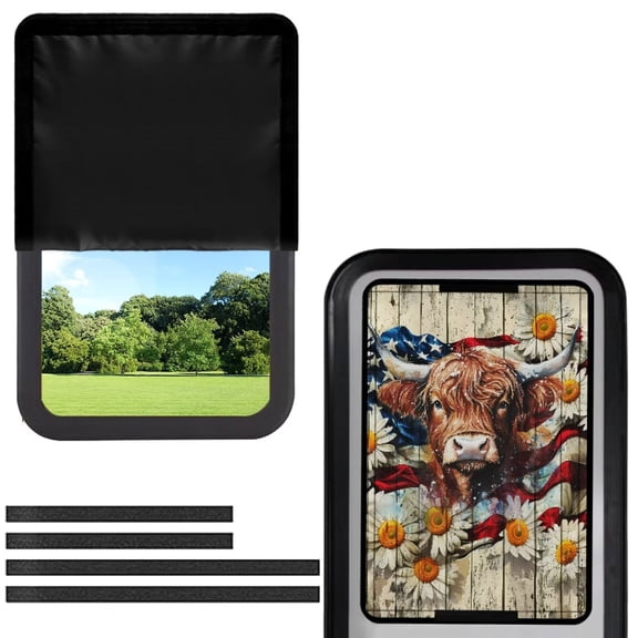 POLERO Highland Cow Daisy RV Door Window Shade Cover Privacy and UV Rays Protection Blackout Shades USA Flag RV Interior Accessories 17.3x26 inch