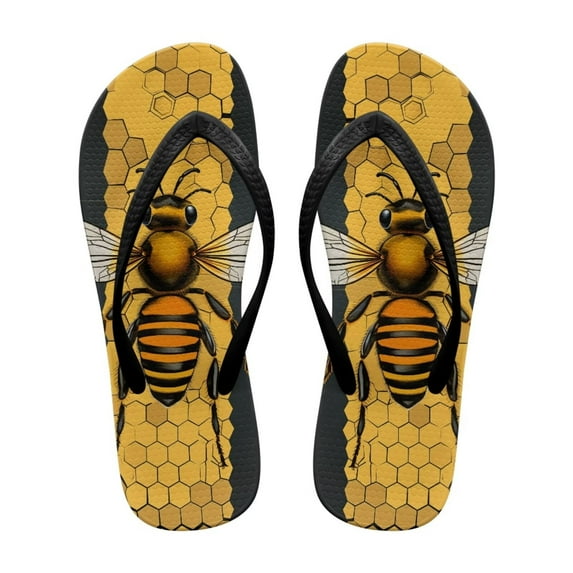 POLERO Honey Bee Flip Flops for Women Beach Arch Support Waterproof Shower Shoes for Daily Walking