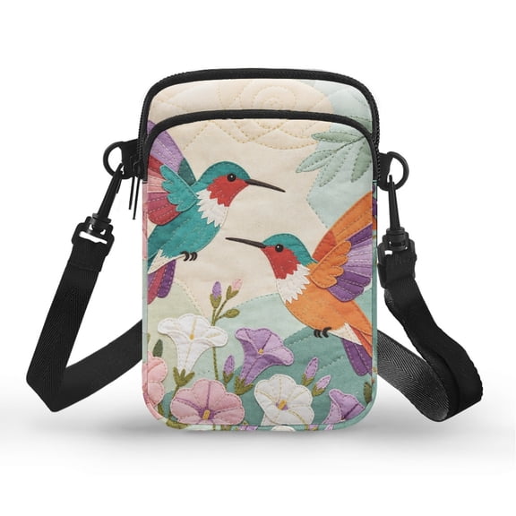 POLERO Hummingbird Floral Design Crossbody Bag, with Zipper Crossbody Purse Adjustable Shoulder Strap Cell Phone Purse for Travel Yoga