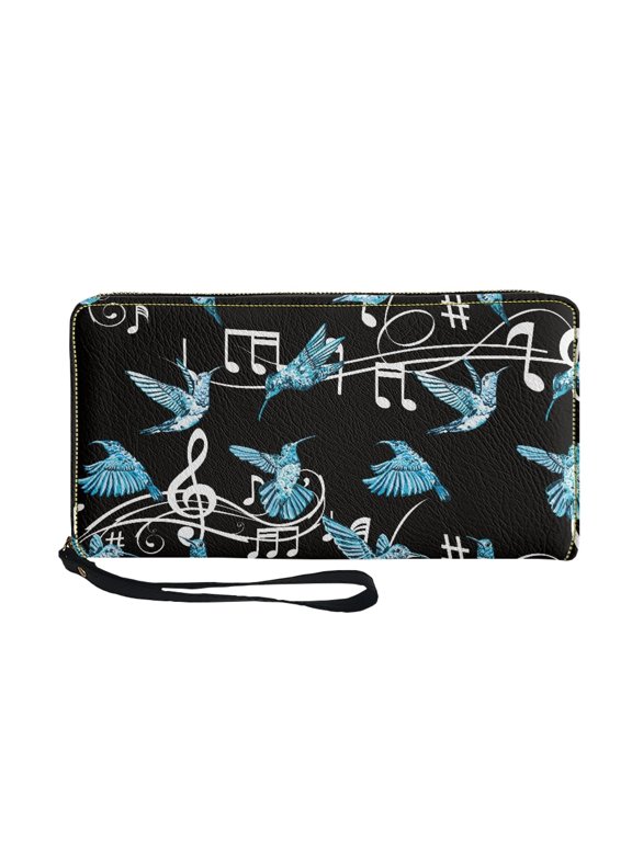 Hummingbird Music Pattern Wallet for Shopping Travel, Large Capacity Travel Cluth Bags PU Leather Waterproof Long Purse