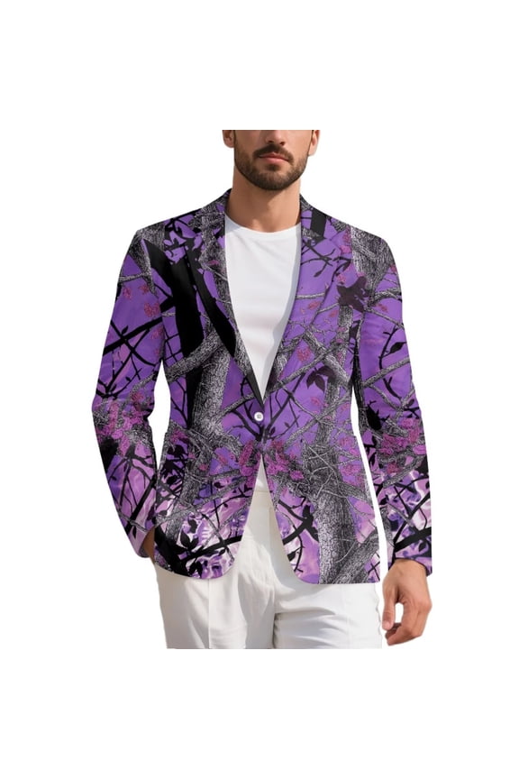 Hunting Camo Oak Tree Suit Jacket for Men Lightweight Athletic Sportcoat Trendy Blazer Long Sleeve Sport Coat with 2 Side Pockets