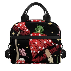 POLERO Insulated Lunch Bag Featuring Frog Red Mushroom - Durable Reusable Bag for Office School Daily Use