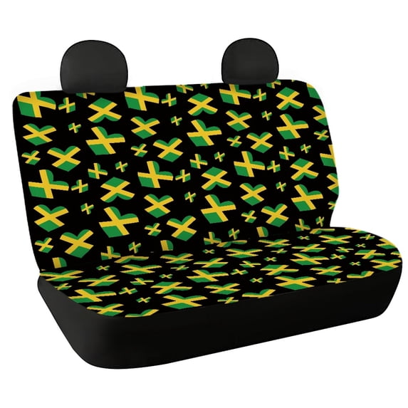 POLERO Jamaican Flag Heart & Cross Pattern Rear Backrest Protectors with SUV Car, Washable Non-Slip Bench Seat Cushions(Set of 2)