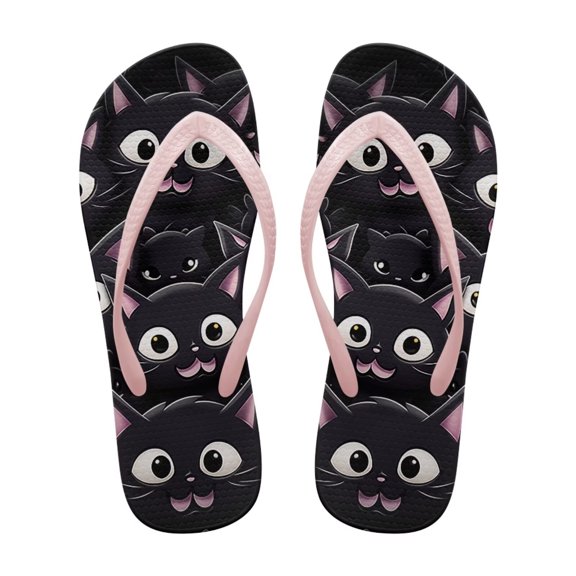 POLERO Kawaii Cat Beach Flip-Flops for Women Summer Beach Shower Shoes Daily Walking Anti-slip Thong Sandals
