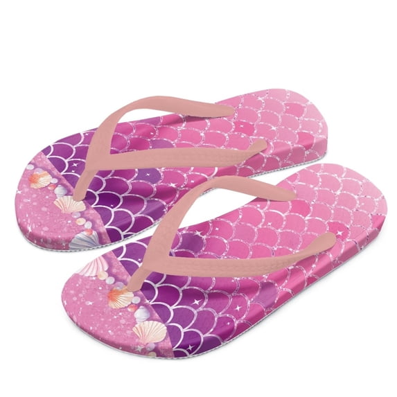 POLERO Kids Boys Girls Flip Flops Mermaid&Seashells Pink Print Comfort Quick-Dry Beach Pool Thong Sandals(Little Kid/Big Kid) Size 13.5
