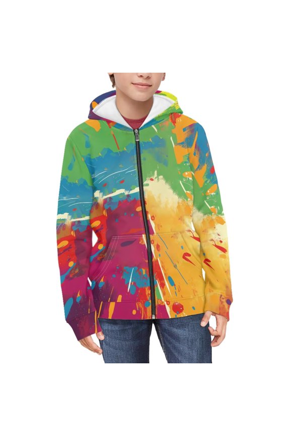 Kids Hoodie Sweatshirt Cute Cat Graffiti Print Long Sleeve Boys Girls Full Zip Jacket Tops Clothes for Toddlers(Age 14-16)
