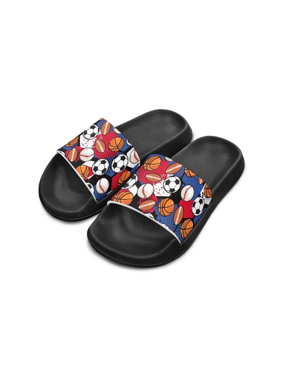 Kids Sports Balls Print Slide Sandals - Non-Slip Lightweight EVA Slippers for Beach, Pool & Indoor Play - Trendy Summer Footwear for Boys & Girls