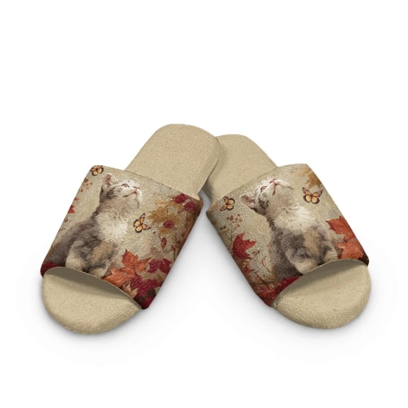 POLERO Kitty Butterfly Print Slippers for Women Memory Foam House Bedroom Open Toe Slide Slipper Shoes Comfy Trendy Fall Gift Slippers, Size 6-7
