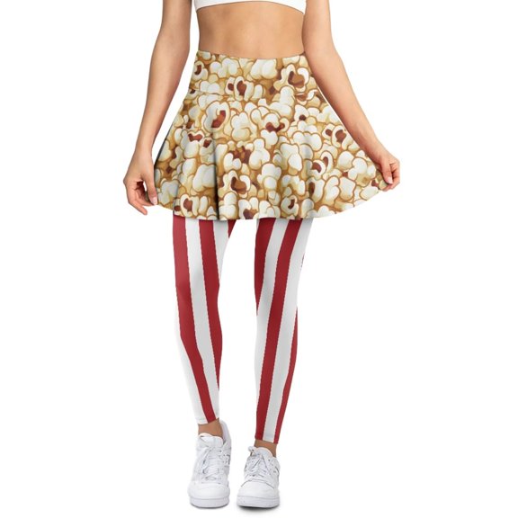 POLERO Ladies Popcorn Art Design Yoga Tennis Skirt with Pockets Full Length Athletic Tennis Legging for Women Tights Skirted Yoga Pants Stretch Workout Skirts Sports Leggings