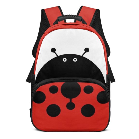 POLERO Ladybug Cartoon Print 17 Inch Bag for Girls, Polyester Smooth Zipper Bookbag for Daypack Travel